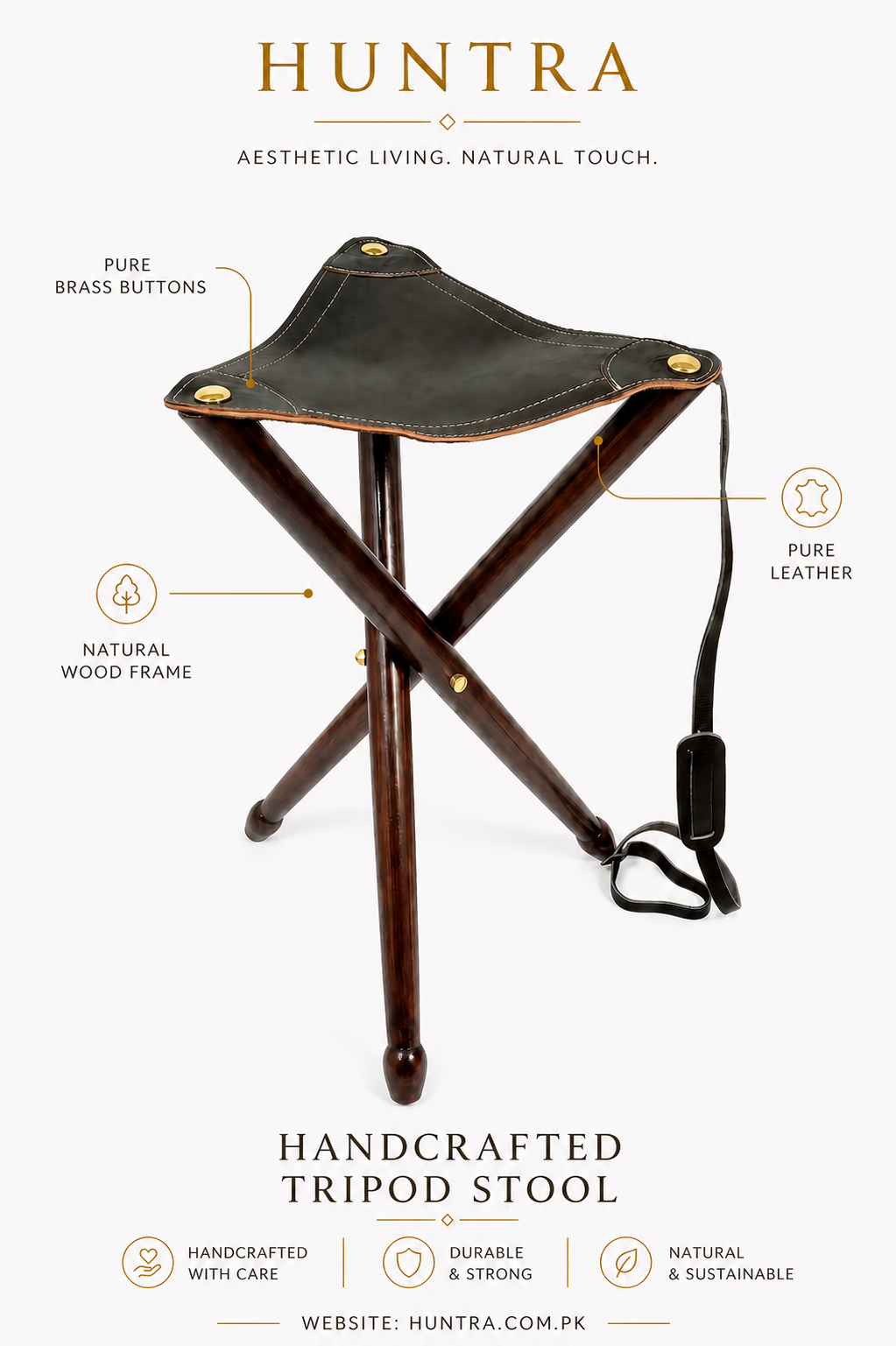 The Huntra Signature Solid Leather Tripod Stool