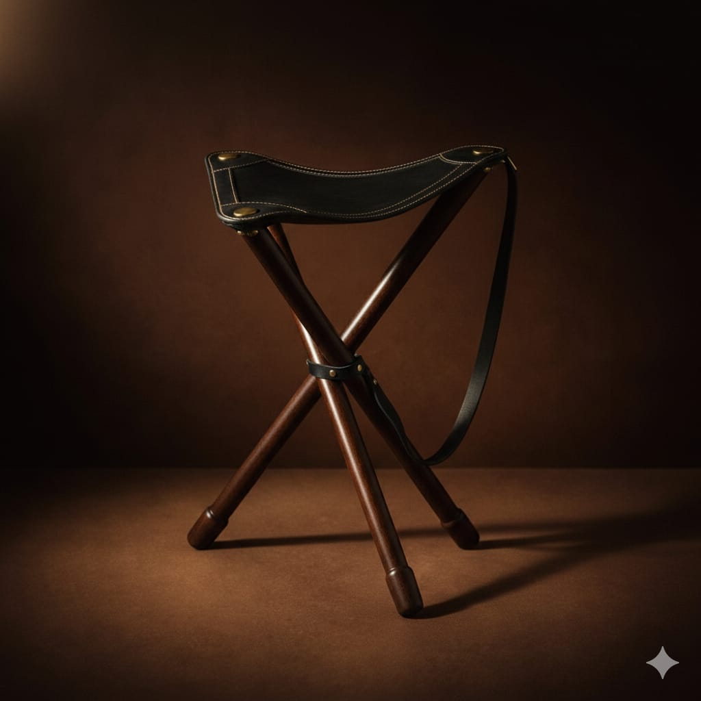 The Heritage Dark Leather & Wood Tripod Stool