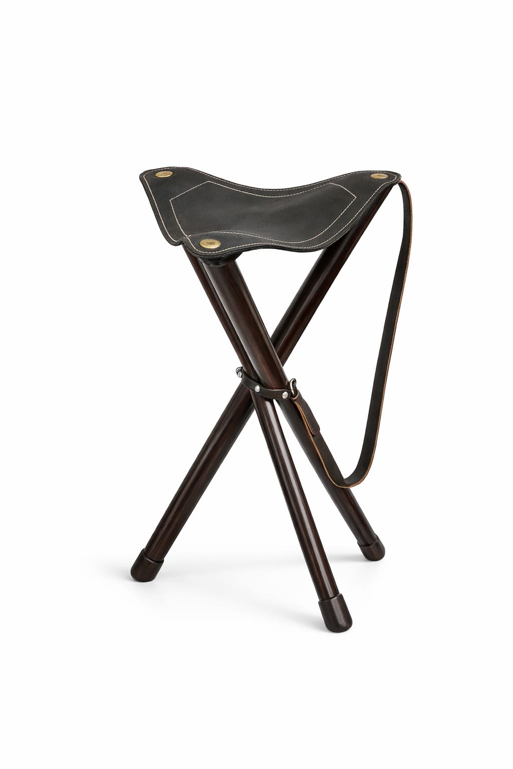 The Heritage Dark Leather & Wood Tripod Stool