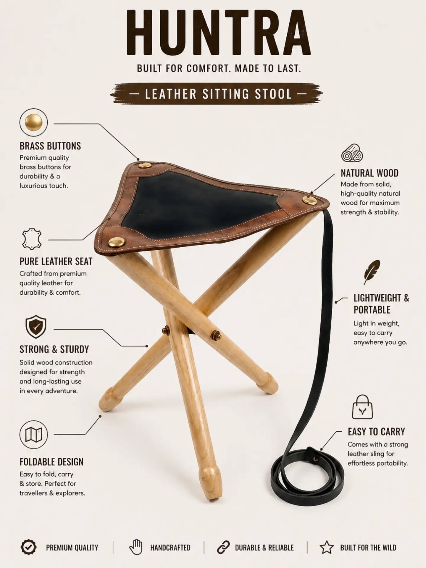 The Huntra Artisan Two-Tone Leather Tripod Stool